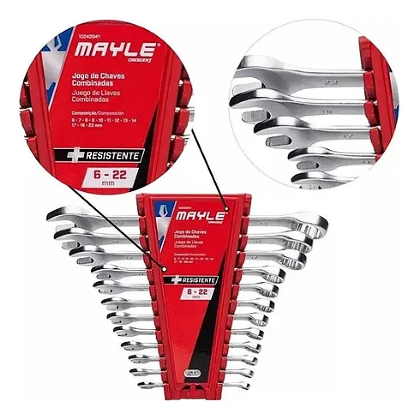 Jogo de Chave Combinada 12 Peças 6 A 22mm Mayle